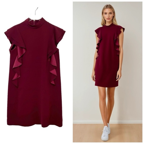 kate spade Dresses & Skirts - Kate Spade Burgundy Red Ruffle Cap Sleeve Women’s Shift Dress Sz 4